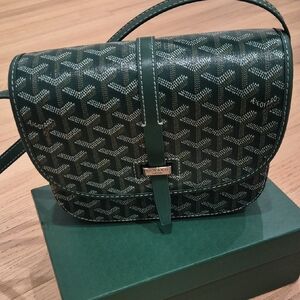 Goyard Dark Green Crossbody with Signature Chevron Pattern